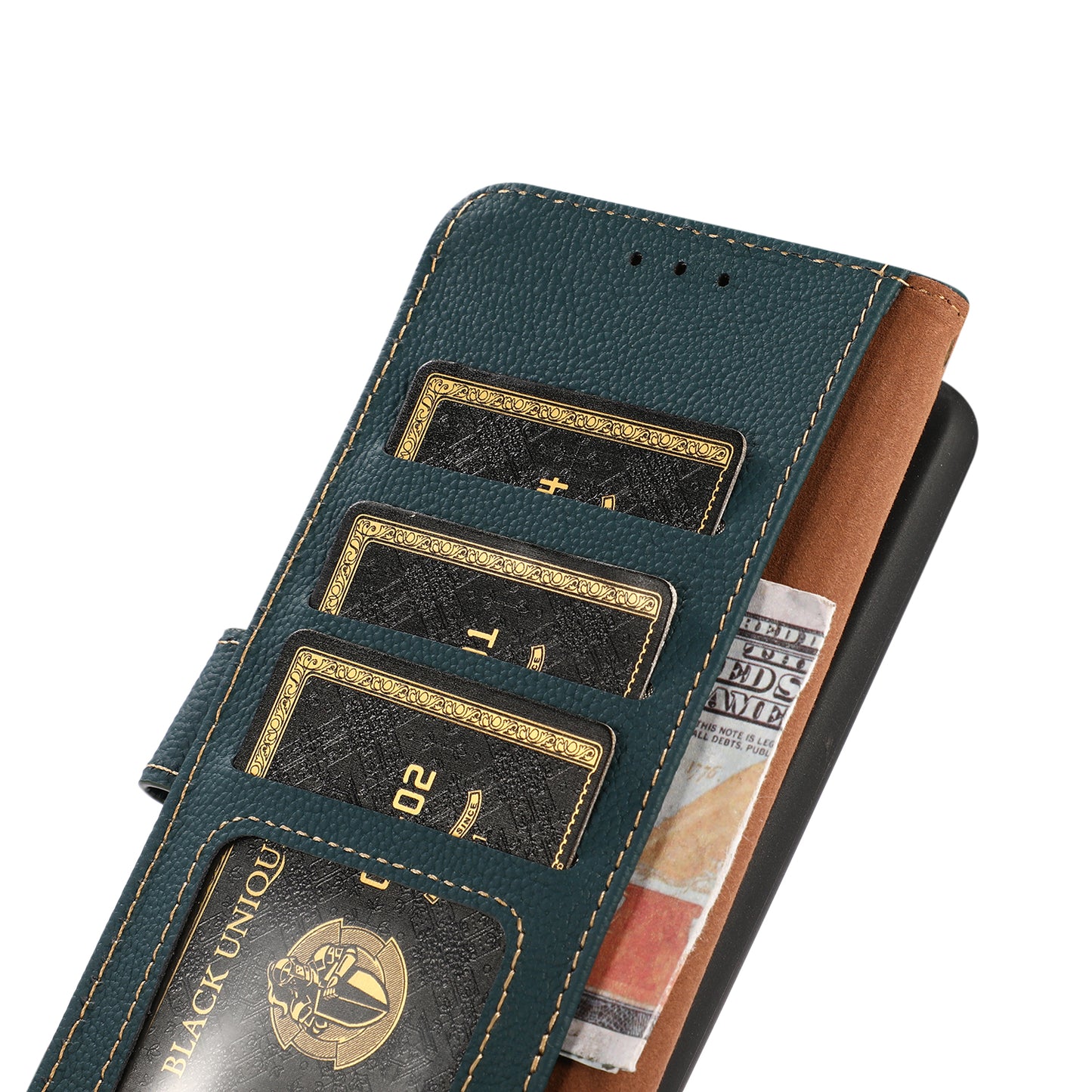 KHAZNEH Top Layer Genuine Leather Phone Case Stand RFID Blocking Wallet Magnetic Cover for Honor 60 Pro