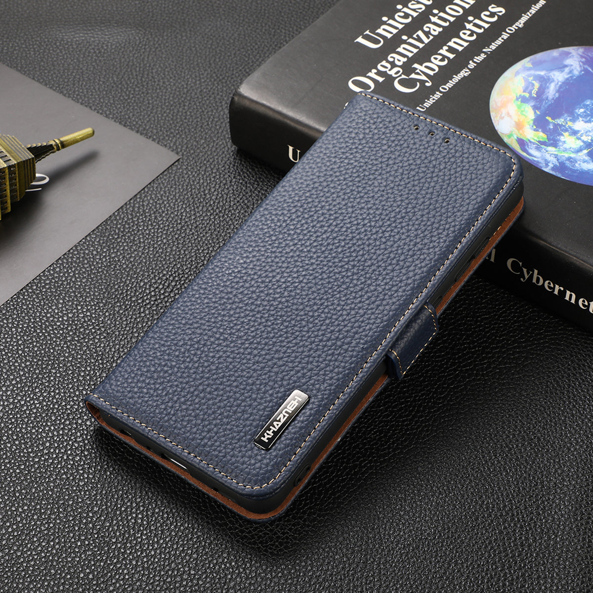 KHAZNEH Protective TPU Inner Shell Litchi Texture Genuine Leather RFID Blocking Wallet Stand Cover for Honor 60 Pro