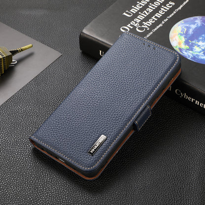 KHAZNEH Protective TPU Inner Shell Litchi Texture Genuine Leather RFID Blocking Wallet Stand Cover for Honor 60 Pro