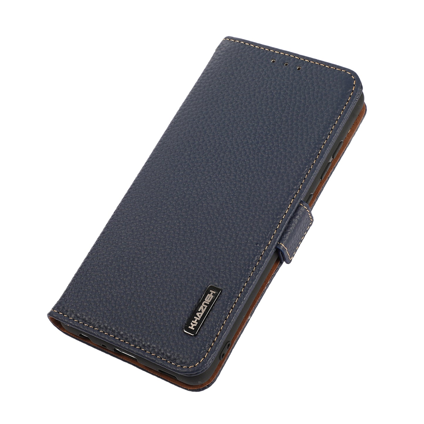 KHAZNEH Protective TPU Inner Shell Litchi Texture Genuine Leather RFID Blocking Wallet Stand Cover for Honor 60 Pro