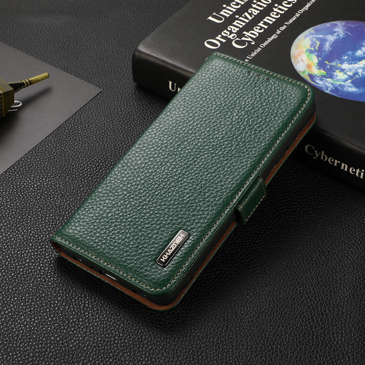 KHAZNEH Protective TPU Inner Shell Litchi Texture Genuine Leather RFID Blocking Wallet Stand Cover for Honor 60 Pro