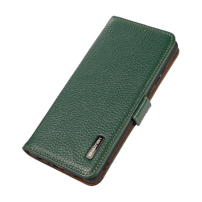 KHAZNEH Protective TPU Inner Shell Litchi Texture Genuine Leather RFID Blocking Wallet Stand Cover for Honor 60 Pro
