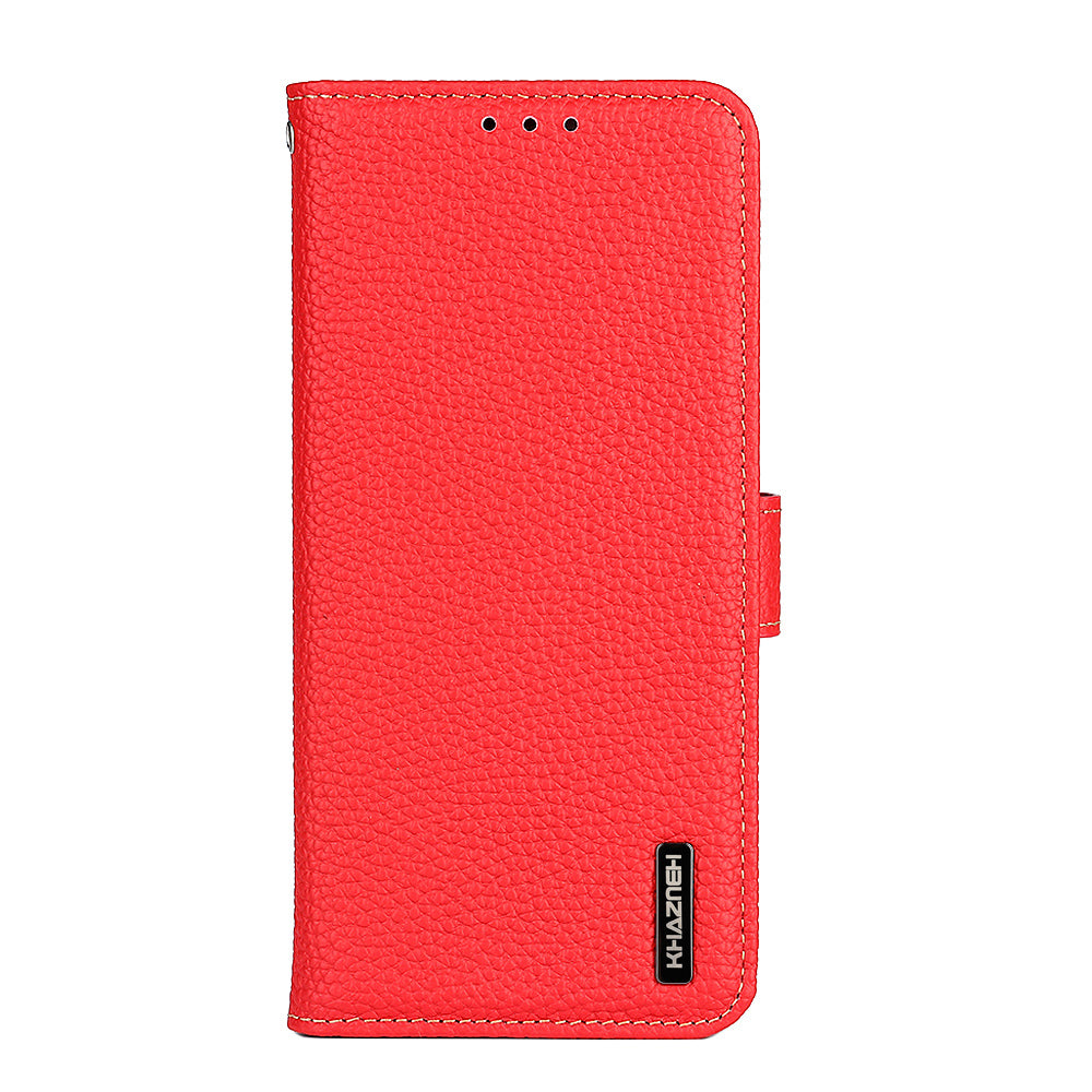KHAZNEH Full Stylish Litchi Texture Wallet Case Genuine Leather Folio Flip Stand Cover for Honor 60 Pro