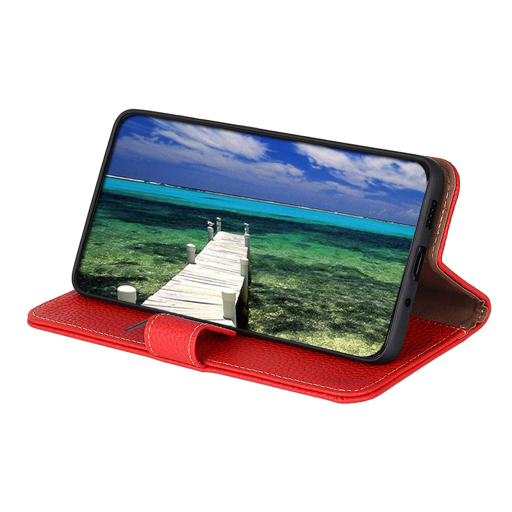 KHAZNEH Full Stylish Litchi Texture Wallet Case Genuine Leather Folio Flip Stand Cover for Honor 60 Pro