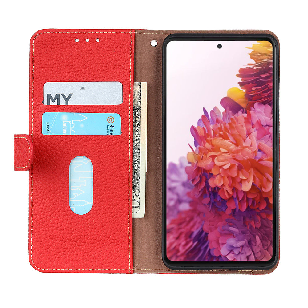 KHAZNEH Full Stylish Litchi Texture Wallet Case Genuine Leather Folio Flip Stand Cover for Honor 60 Pro