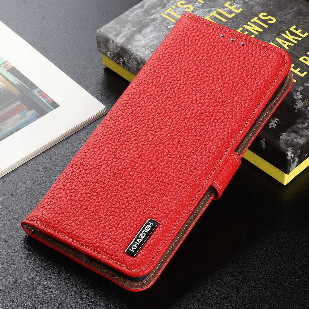 KHAZNEH Full Stylish Litchi Texture Wallet Case Genuine Leather Folio Flip Stand Cover for Honor 60 Pro