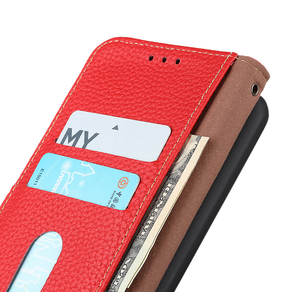 KHAZNEH Full Stylish Litchi Texture Wallet Case Genuine Leather Folio Flip Stand Cover for Honor 60 Pro
