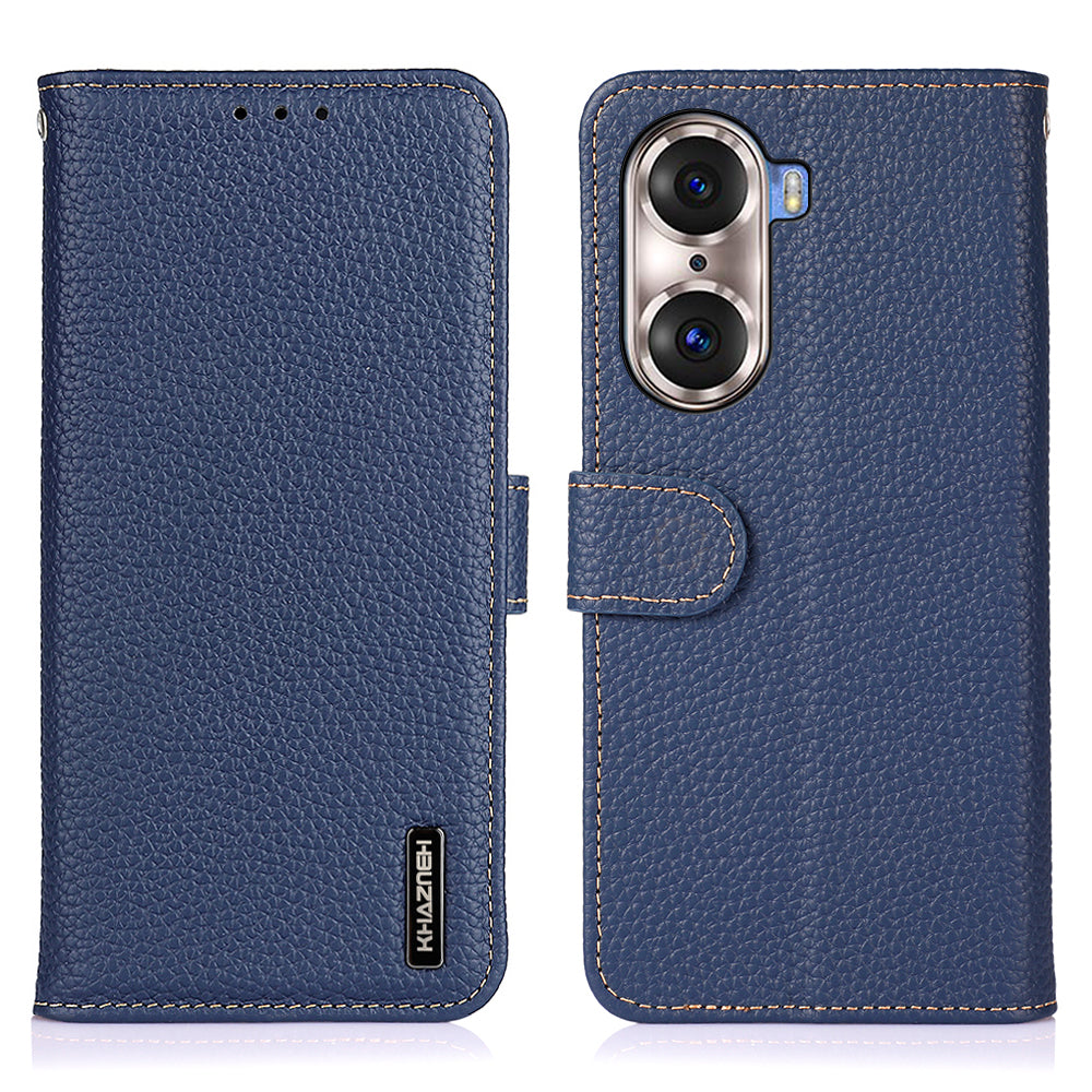 KHAZNEH Full Stylish Litchi Texture Wallet Case Genuine Leather Folio Flip Stand Cover for Honor 60 Pro