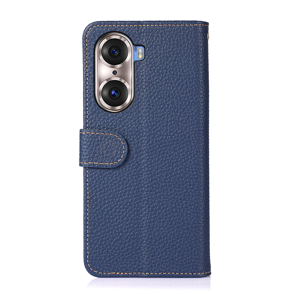 KHAZNEH Full Stylish Litchi Texture Wallet Case Genuine Leather Folio Flip Stand Cover for Honor 60 Pro