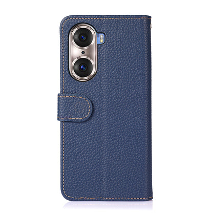 KHAZNEH Full Stylish Litchi Texture Wallet Case Genuine Leather Folio Flip Stand Cover for Honor 60 Pro