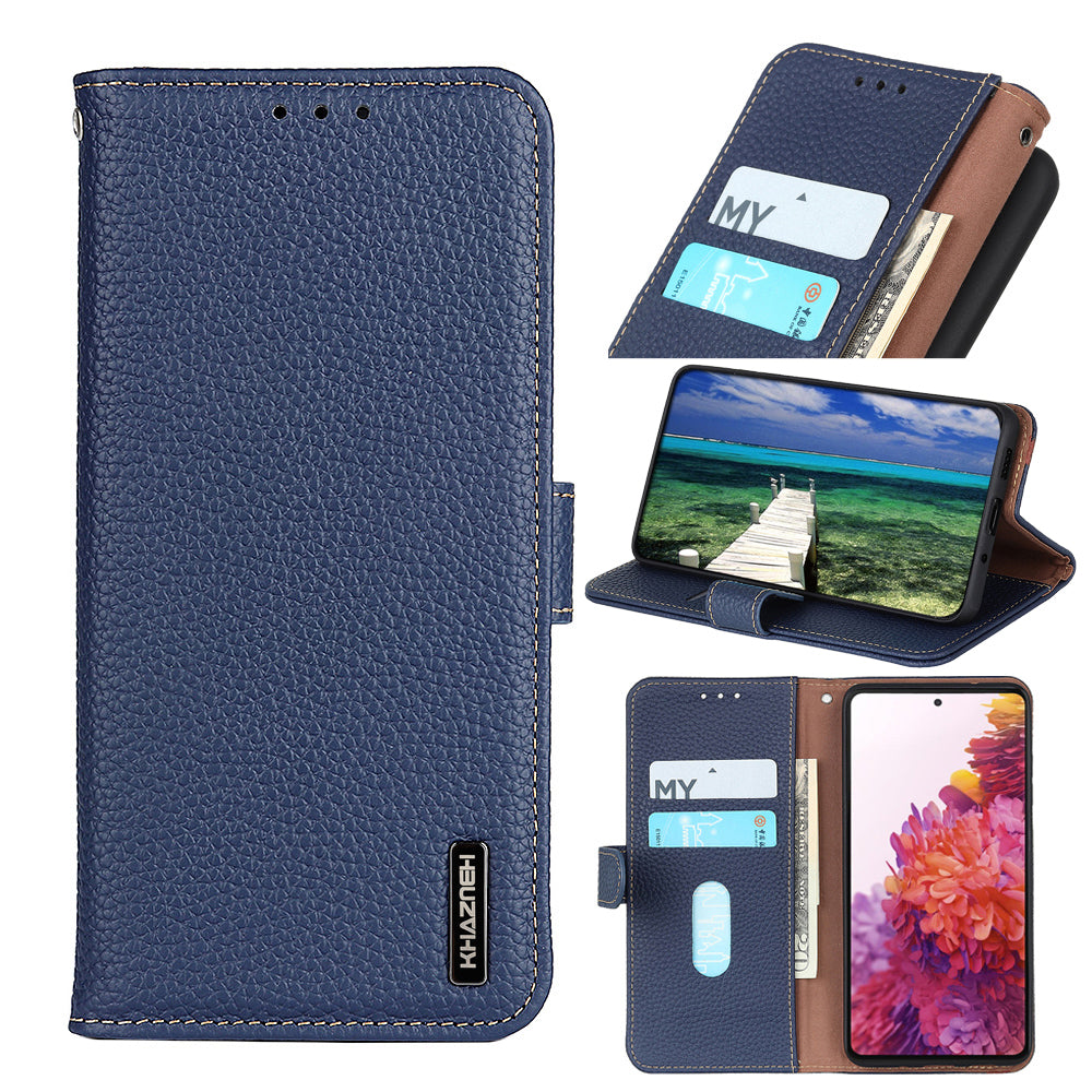 KHAZNEH Full Stylish Litchi Texture Wallet Case Genuine Leather Folio Flip Stand Cover for Honor 60 Pro