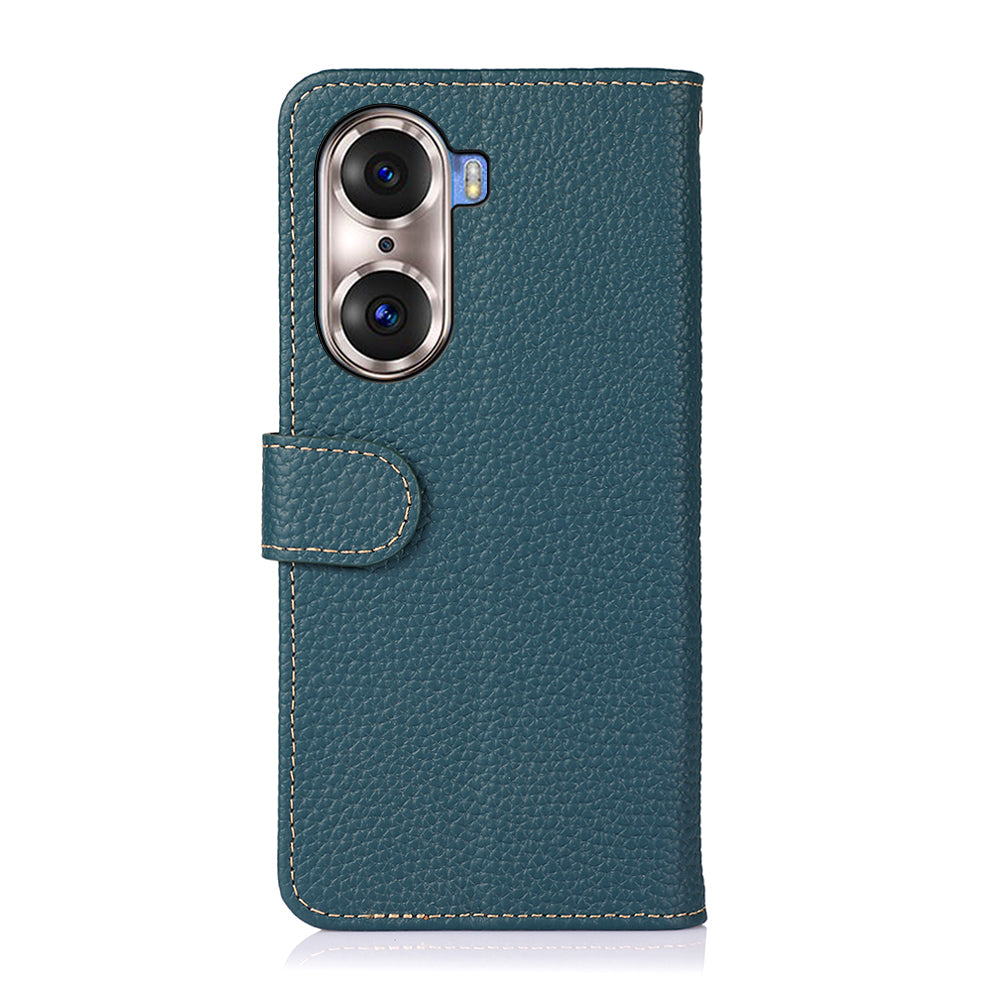 KHAZNEH Full Stylish Litchi Texture Wallet Case Genuine Leather Folio Flip Stand Cover for Honor 60 Pro