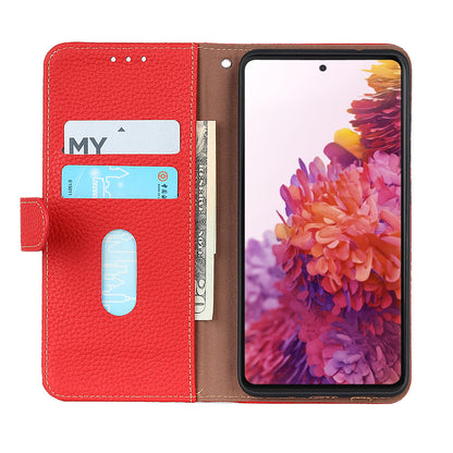KHAZNEH Litchi Texture Genuine Leather Wallet Folio Flip Cover Magnetic Closure Stand Phone Case for Honor 60