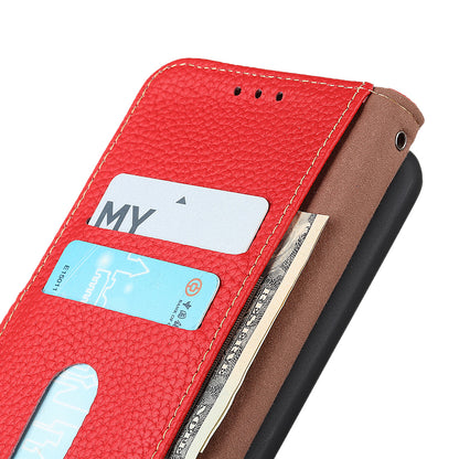 KHAZNEH Litchi Texture Genuine Leather Wallet Folio Flip Cover Magnetic Closure Stand Phone Case for Honor 60