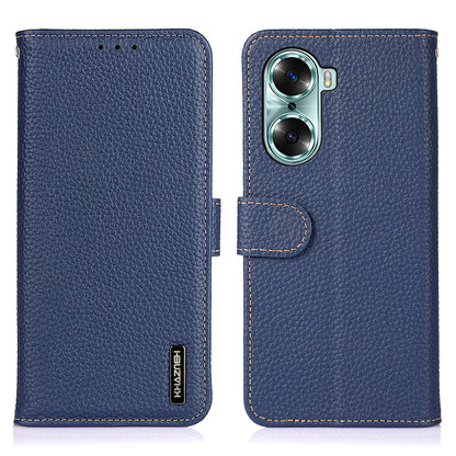 KHAZNEH Litchi Texture Genuine Leather Wallet Folio Flip Cover Magnetic Closure Stand Phone Case for Honor 60