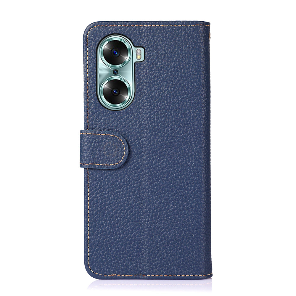 KHAZNEH Litchi Texture Genuine Leather Wallet Folio Flip Cover Magnetic Closure Stand Phone Case for Honor 60