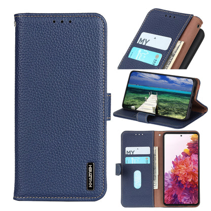 KHAZNEH Litchi Texture Genuine Leather Wallet Folio Flip Cover Magnetic Closure Stand Phone Case for Honor 60