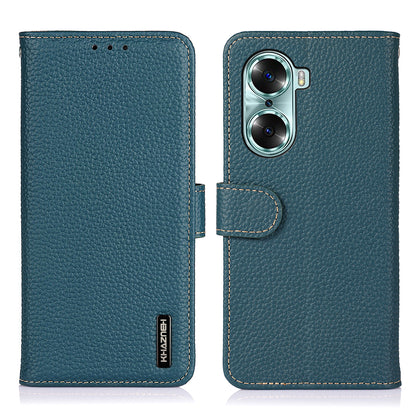 KHAZNEH Litchi Texture Genuine Leather Wallet Folio Flip Cover Magnetic Closure Stand Phone Case for Honor 60