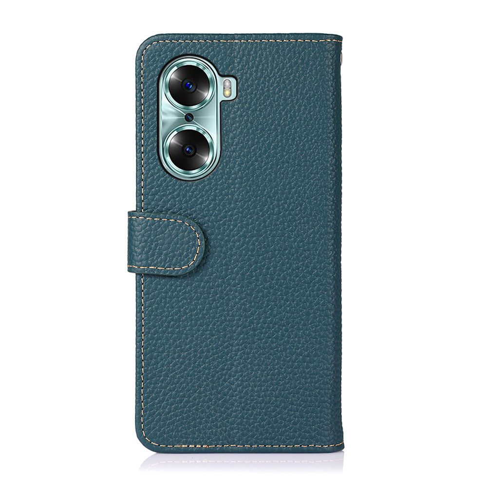 KHAZNEH Litchi Texture Genuine Leather Wallet Folio Flip Cover Magnetic Closure Stand Phone Case for Honor 60