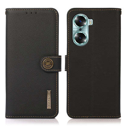 KHAZNEH Top Layer Genuine Leather Flip Wallet Case RFID Blocking Stand Shockproof TPU Inner Shell Phone Cover for Honor 60