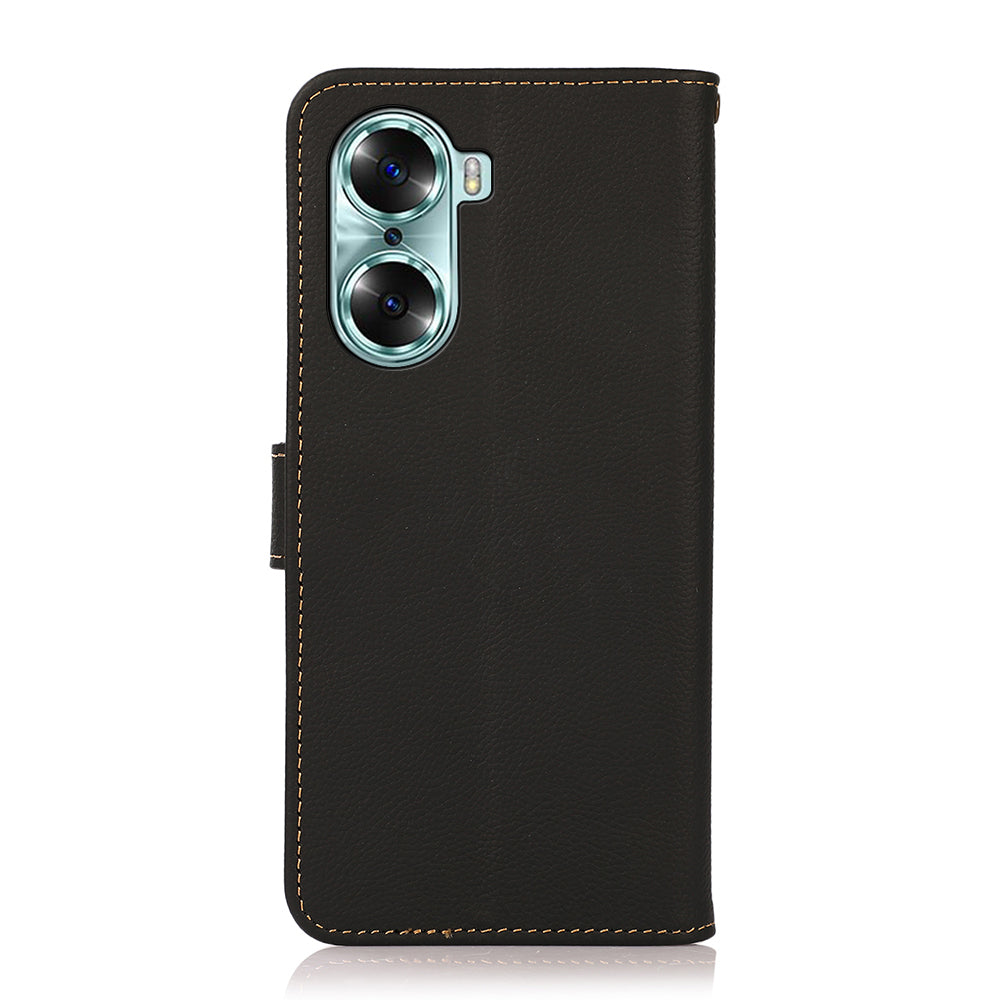 KHAZNEH Top Layer Genuine Leather Flip Wallet Case RFID Blocking Stand Shockproof TPU Inner Shell Phone Cover for Honor 60