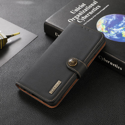 KHAZNEH Top Layer Genuine Leather Flip Wallet Case RFID Blocking Stand Shockproof TPU Inner Shell Phone Cover for Honor 60