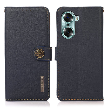 KHAZNEH Top Layer Genuine Leather Flip Wallet Case RFID Blocking Stand Shockproof TPU Inner Shell Phone Cover for Honor 60
