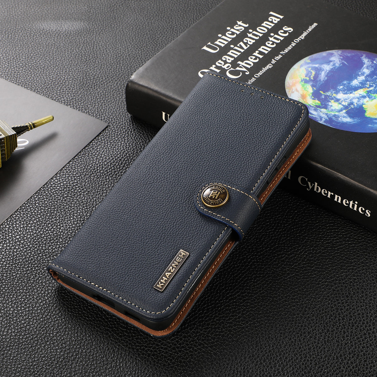 KHAZNEH Top Layer Genuine Leather Flip Wallet Case RFID Blocking Stand Shockproof TPU Inner Shell Phone Cover for Honor 60