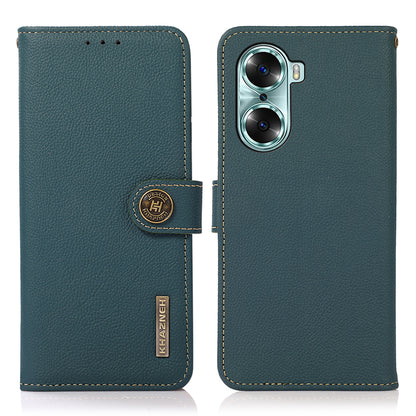 KHAZNEH Top Layer Genuine Leather Flip Wallet Case RFID Blocking Stand Shockproof TPU Inner Shell Phone Cover for Honor 60