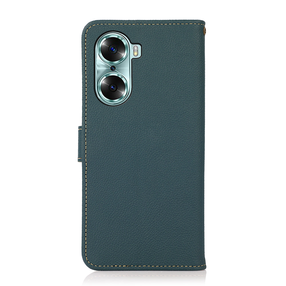 KHAZNEH Top Layer Genuine Leather Flip Wallet Case RFID Blocking Stand Shockproof TPU Inner Shell Phone Cover for Honor 60