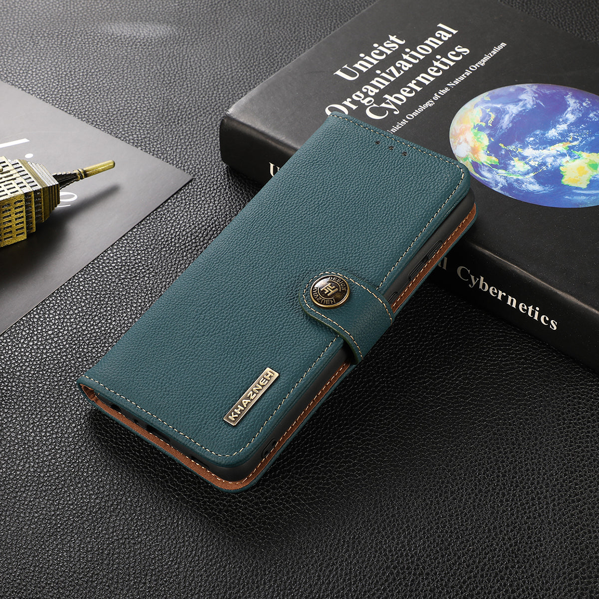 KHAZNEH Top Layer Genuine Leather Flip Wallet Case RFID Blocking Stand Shockproof TPU Inner Shell Phone Cover for Honor 60