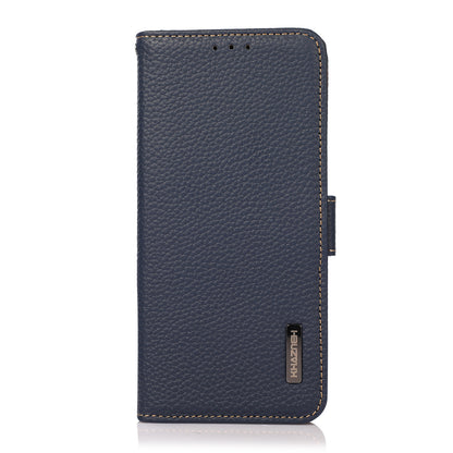 KHAZNEH RFID Blocking Flip Folio Wallet Case Stand Litchi Texture Top Layer Genuine Leather Phone Cover for Honor 60