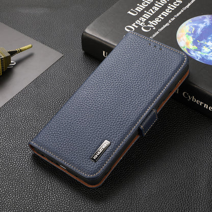 KHAZNEH RFID Blocking Flip Folio Wallet Case Stand Litchi Texture Top Layer Genuine Leather Phone Cover for Honor 60