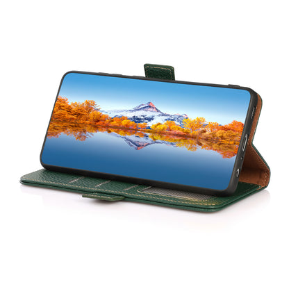 KHAZNEH RFID Blocking Flip Folio Wallet Case Stand Litchi Texture Top Layer Genuine Leather Phone Cover for Honor 60
