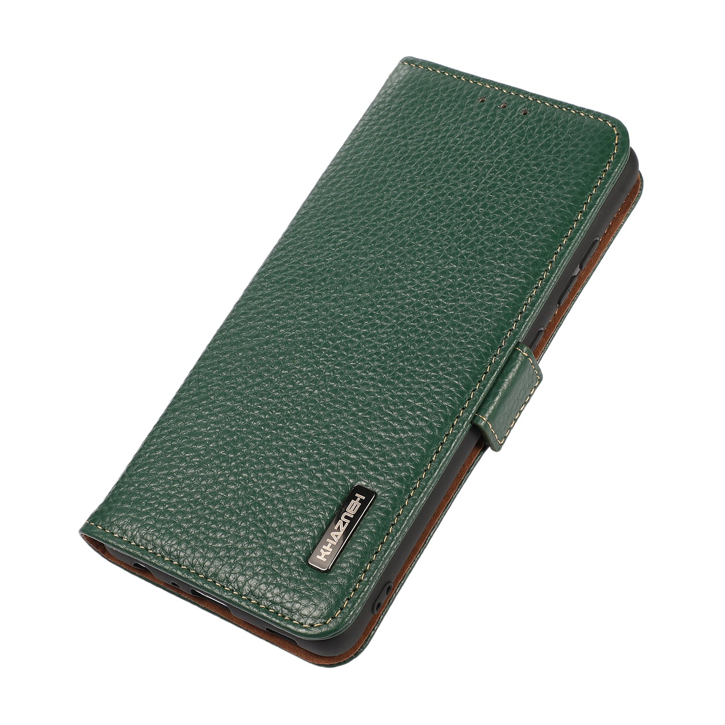 KHAZNEH RFID Blocking Flip Folio Wallet Case Stand Litchi Texture Top Layer Genuine Leather Phone Cover for Honor 60