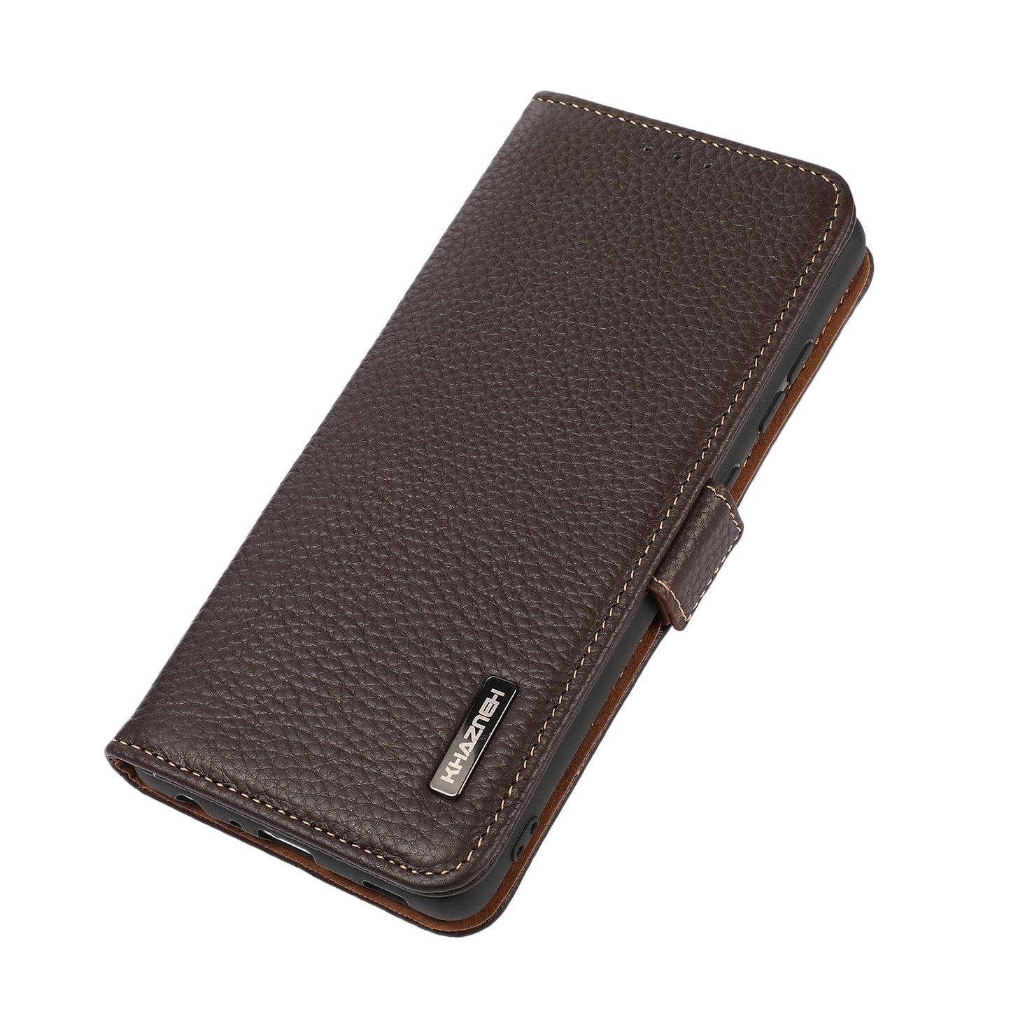 KHAZNEH RFID Blocking Flip Folio Wallet Case Stand Litchi Texture Top Layer Genuine Leather Phone Cover for Honor 60