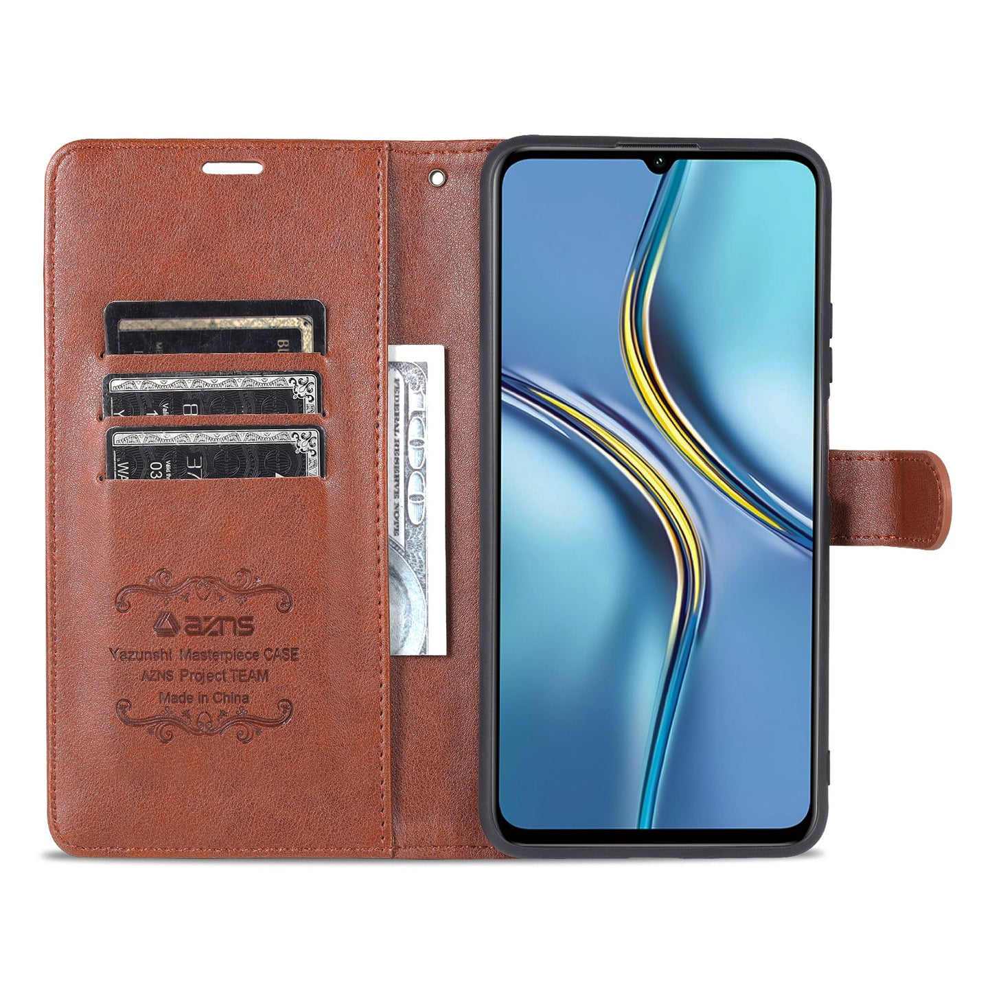 AZNS Textured PU Leather Stand Wallet Case Magnetic Clasp Shock-absorption Cover for Honor X10 Max/X30 Max
