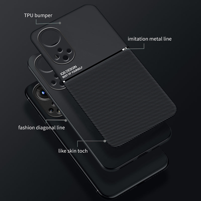 TPU Inner Edge Mobile Phone Case PU Leather Shockproof Phone Cover with Built-in Magnetic Metal Sheet for Huawei nova 9 / Honor 50