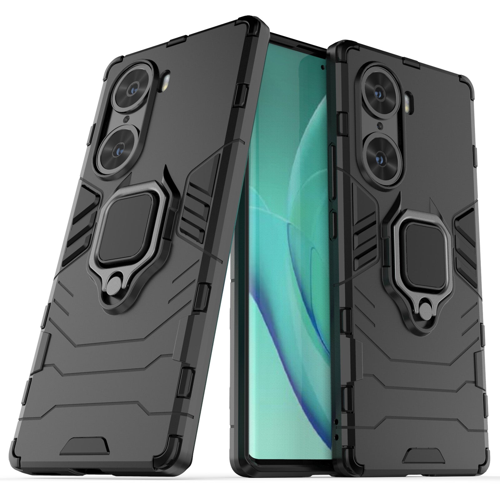 Mobile Phone Bag Cover Shockproof Lightweight Anti-scratch TPU Hard PC Protective Phone Case with Ring Holder Kickstand for Honor 60