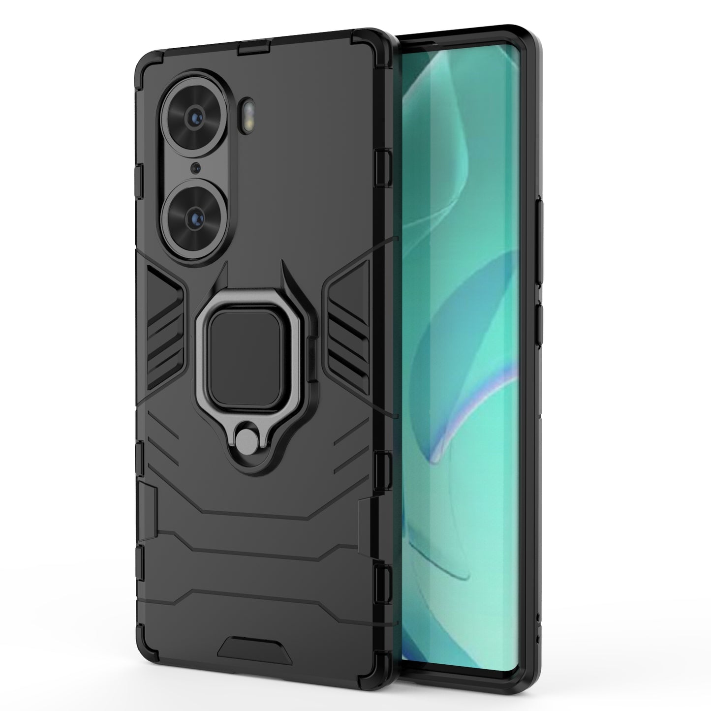 Mobile Phone Bag Cover Shockproof Lightweight Anti-scratch TPU Hard PC Protective Phone Case with Ring Holder Kickstand for Honor 60