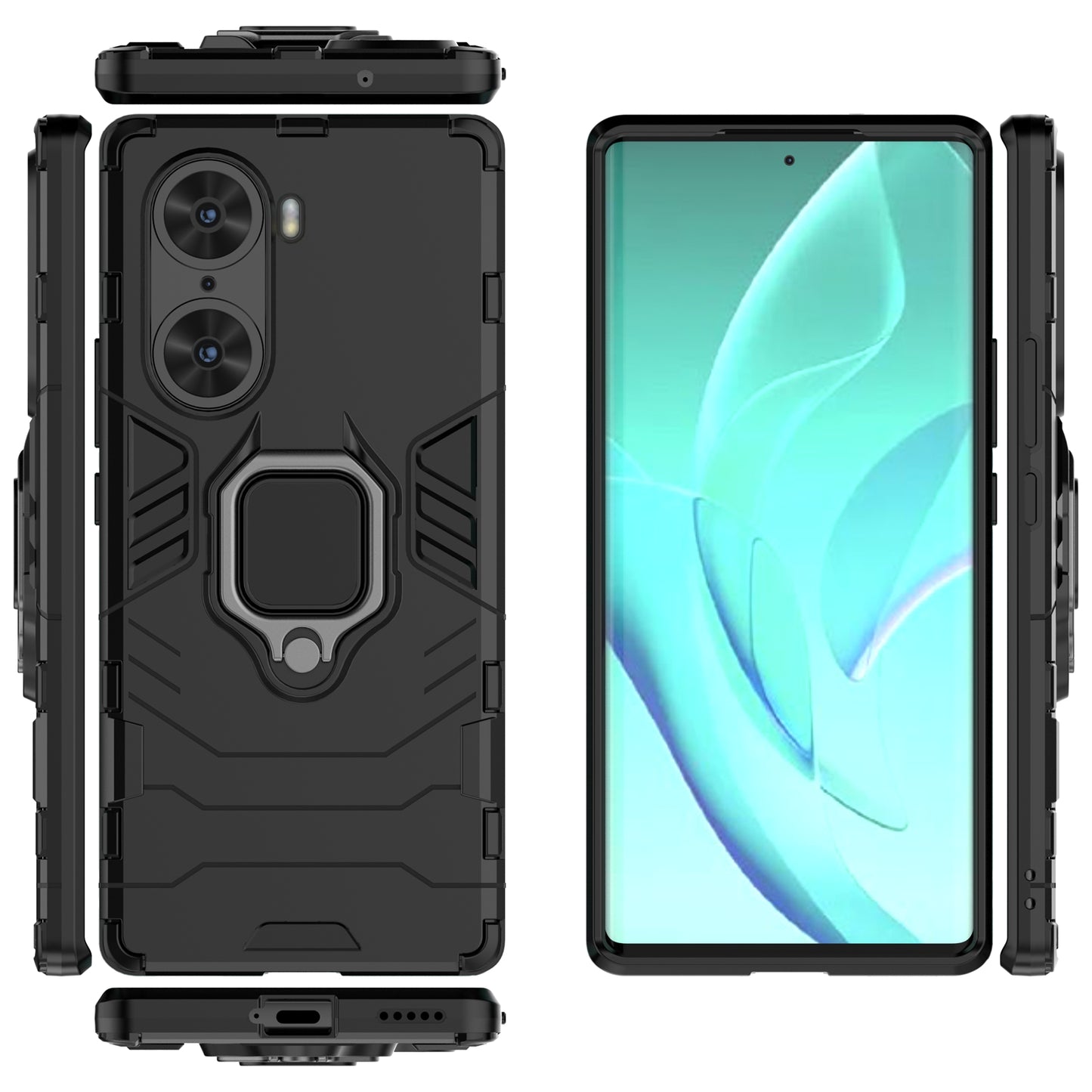 Mobile Phone Bag Cover Shockproof Lightweight Anti-scratch TPU Hard PC Protective Phone Case with Ring Holder Kickstand for Honor 60