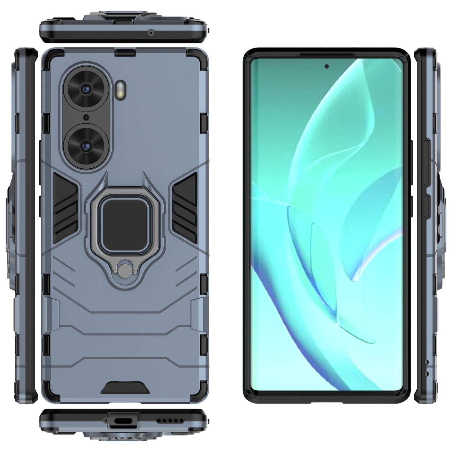 Mobile Phone Bag Cover Shockproof Lightweight Anti-scratch TPU Hard PC Protective Phone Case with Ring Holder Kickstand for Honor 60