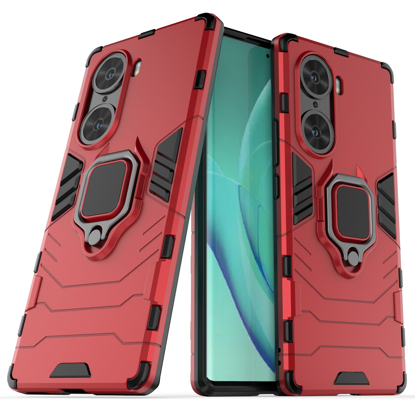 Mobile Phone Bag Cover Shockproof Lightweight Anti-scratch TPU Hard PC Protective Phone Case with Ring Holder Kickstand for Honor 60