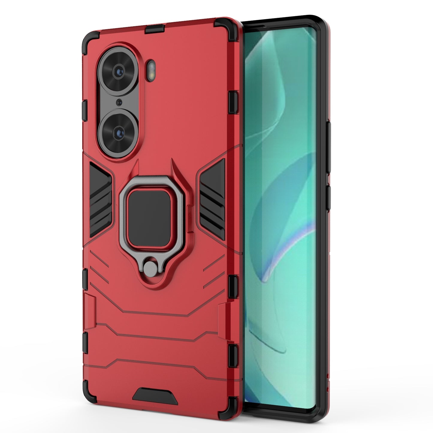 Mobile Phone Bag Cover Shockproof Lightweight Anti-scratch TPU Hard PC Protective Phone Case with Ring Holder Kickstand for Honor 60