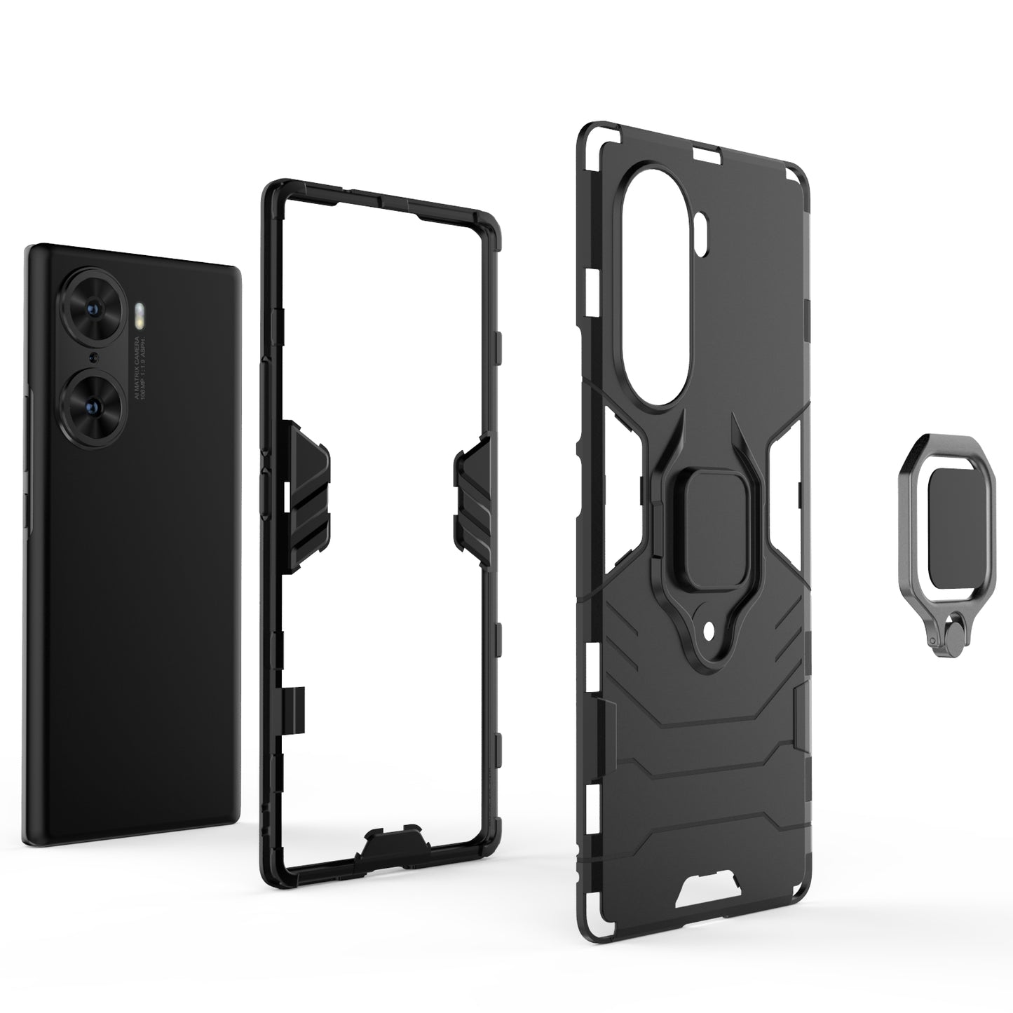 Mobile Phone Bag Cover Shockproof Lightweight Anti-scratch TPU Hard PC Protective Phone Case with Ring Holder Kickstand for Honor 60