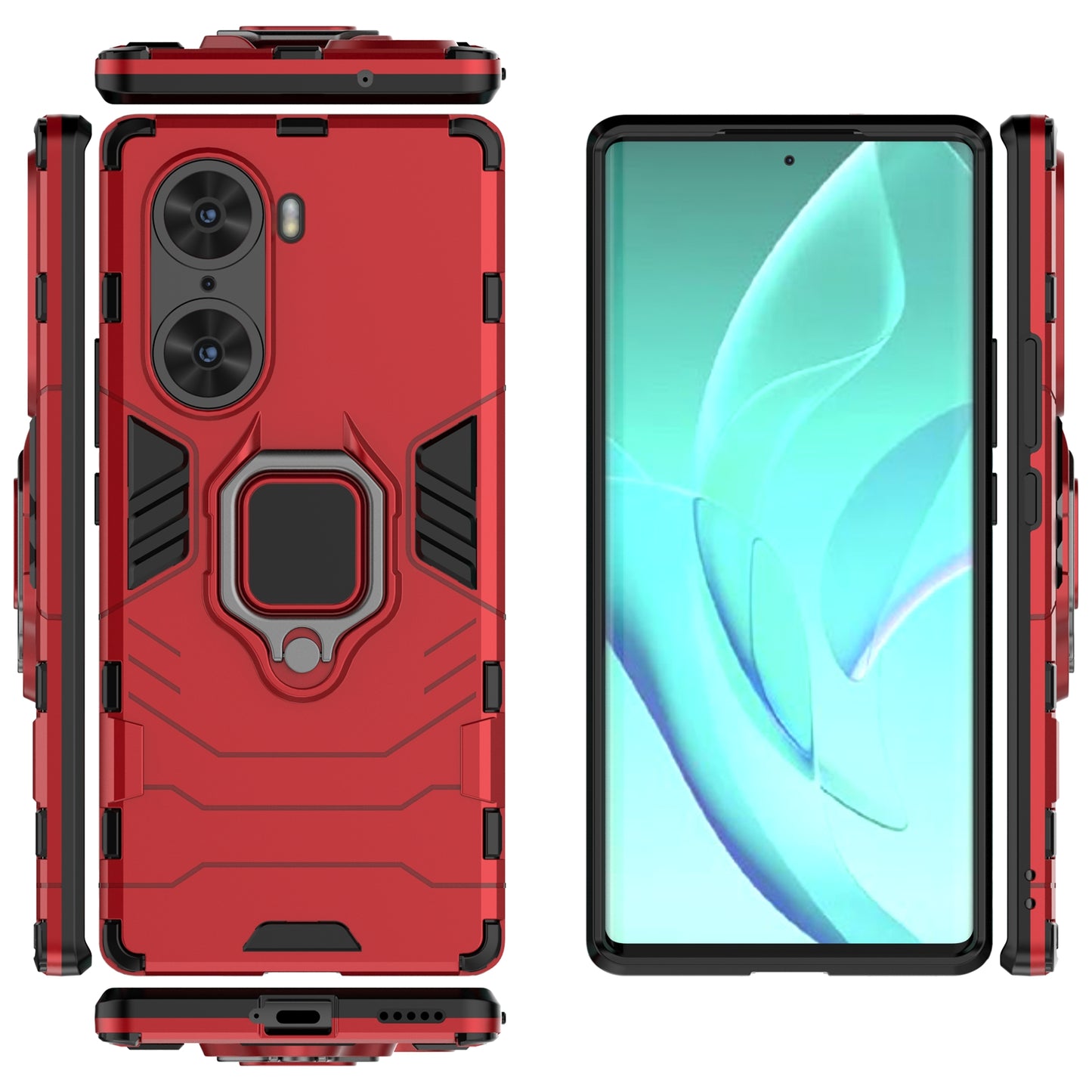 Mobile Phone Bag Cover Shockproof Lightweight Anti-scratch TPU Hard PC Protective Phone Case with Ring Holder Kickstand for Honor 60