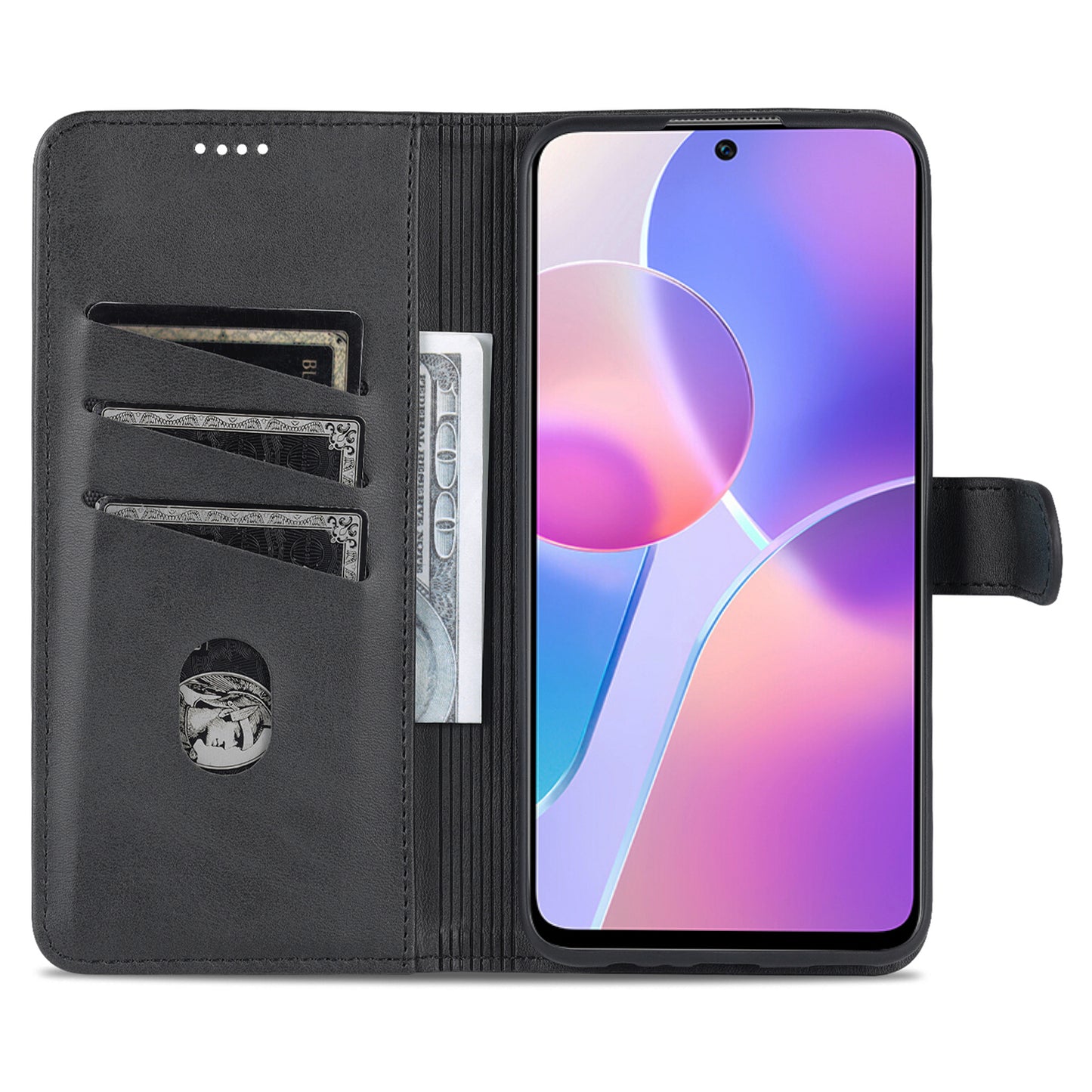 AZNS PU Leather Wallet Stand Anti-fall Shockproof Protective Phone Case Cover for Honor X30i
