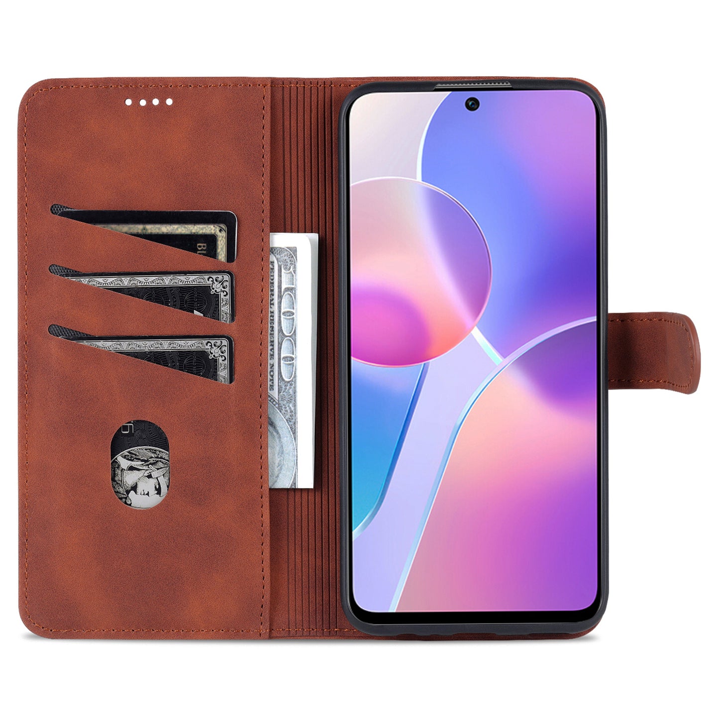 AZNS PU Leather Wallet Stand Anti-fall Shockproof Protective Phone Case Cover for Honor X30i