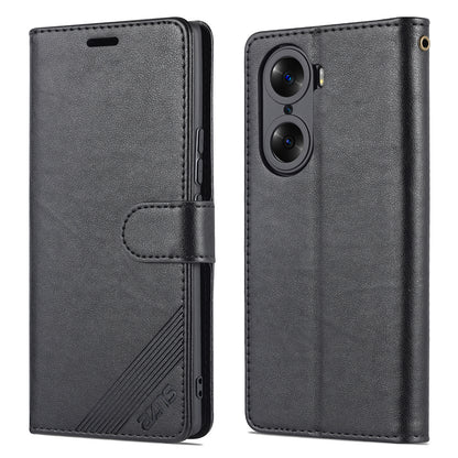AZNS Stylish Textured PU Leather Stand Wallet Case Magnetic Clasp Shock-absorption Cover for Honor 60