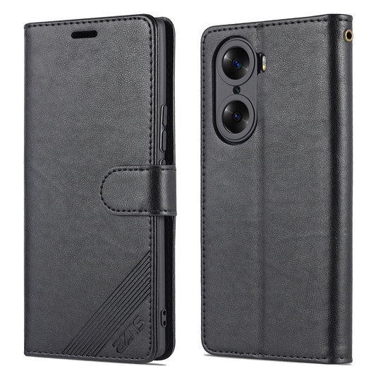 AZNS Stylish Textured PU Leather Stand Wallet Case Magnetic Clasp Shock-absorption Cover for Honor 60